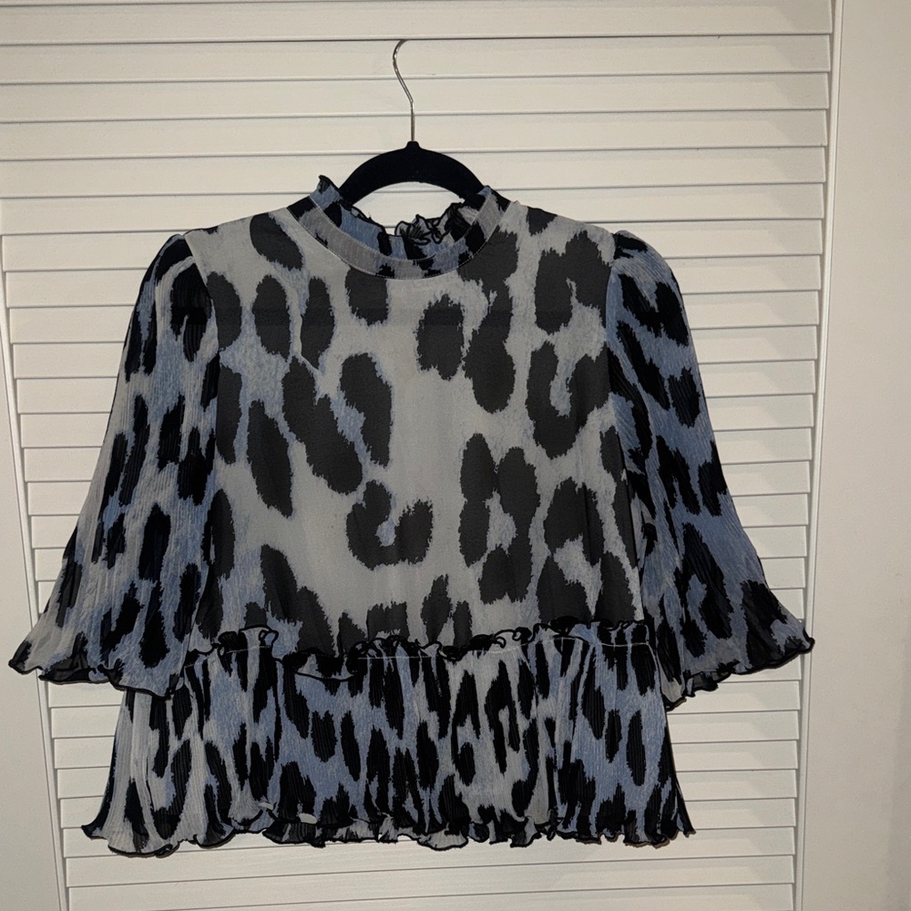 Ganni Black, Light and Dark Blue Patterned Blouse